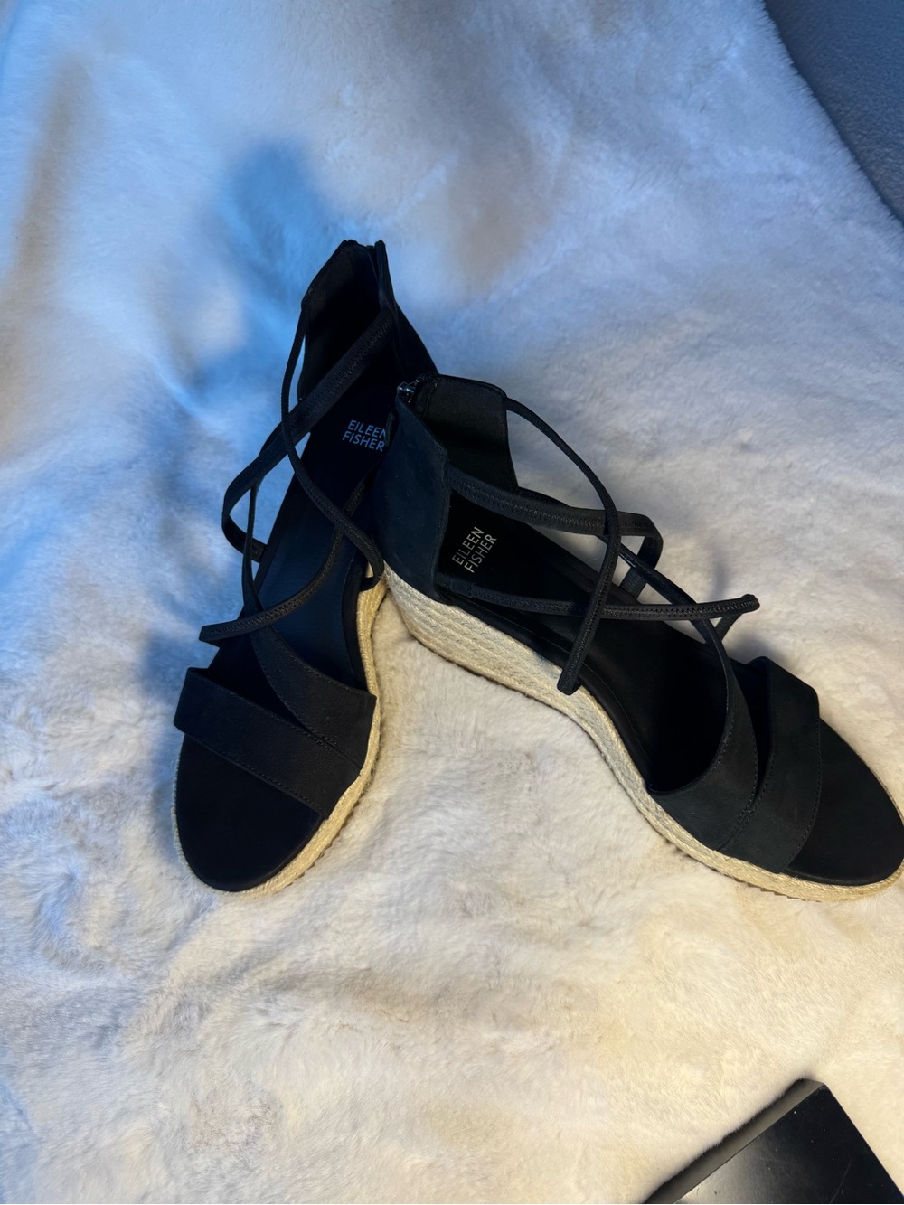 Eileen Fisher Black Wanda Espadrille Wedge Sandals Size 11